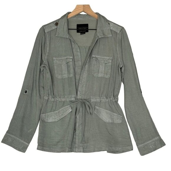 Sanctuary Light Weight Long Roll Tab Sleeves Shirt Jacket Tie Waist Shacket Sz S - Picture 1 of 7